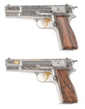 (M) LOT OF 2: SET OF FACTORY ENGRAVED BROWNING HI-POWER CLASSIC SEMI-AUTOMATIC PISTOLS.