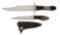 LOT OF 2: DAN DAGGET BOWIE KNIFE WITH DRAGON ESCUTCHEON INLAIND COFFIN HANDLE AND FIGHTER