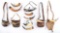 LARGE LOT OF POWDER HORNS AND BAGS.