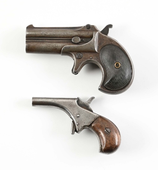 (A) LOT OF 2: REMINGTON DERRINGER AND A UNMARKED SINGLE SHOT DERRINGER.
