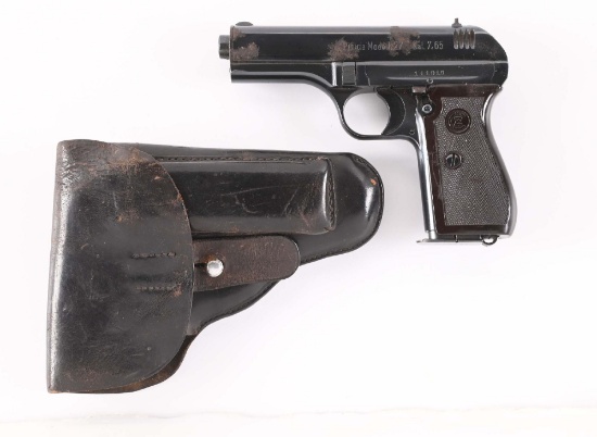 (C) CZ 27 SEMI-AUTOMATIC PISTOL WITH LEATHER HOLSTER.