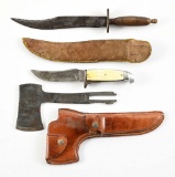 LOT OF 2: BLACKSMITH HUNTING KNIFE AND WESTERN BOULDER KNIFE/HATCHET COMBO TOOL.