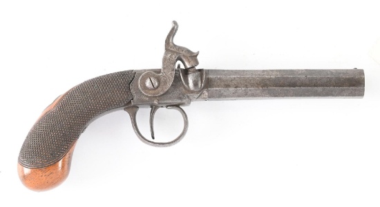 (A) ENGLISH PROOFED PERCUSSION BOOT SINGLE SHOT PISTOL.