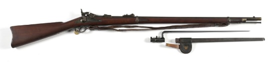 (A) US SPRINGFIELD MODEL 1879 TRAPDOOR RIFLE WITH BAYONET.