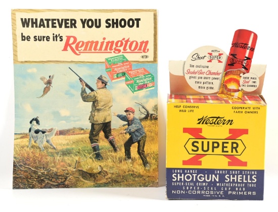LOT OF 2: DIE CUT CARDBOARD WESTERN AND REMINGTON AMMUNITION DISPLAYS.