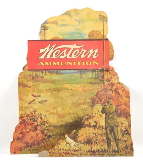 LARGE 3-D DIE CUT LITHO CARDBOARD WESTERN AMMUNITION STORE DISPLAY BOARD.