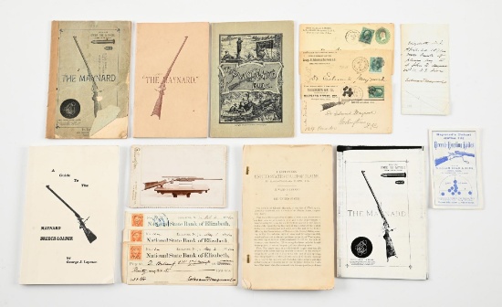 EPHEMERA LOT (14 PIECES) OF MAYNARD CATALOGS AND SIGNED CORRESPONDENCE.