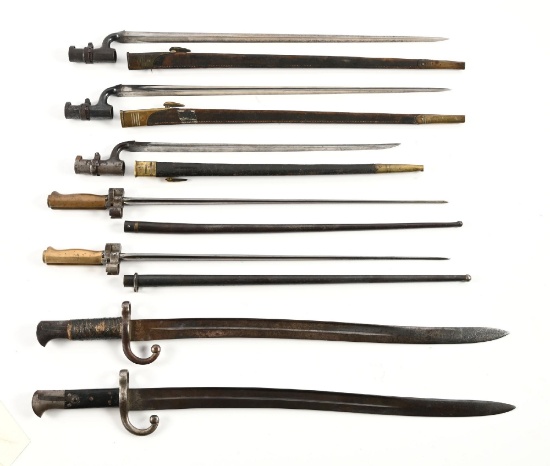 LOT OF 7: BRITISH, FRENCH, AND TURKISH BAYONETS.