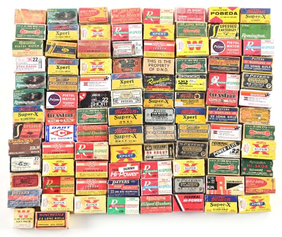 (105) FULL BOXES .22 RIMFIRE COLLECTIBLE AMMUNITION (5200 RDS.)