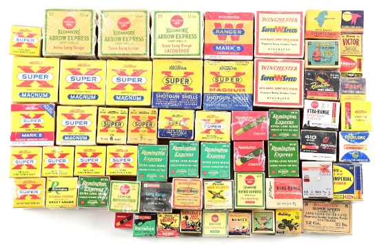 LOT OF 48 FULL BOXES OF COLLECTIBLE SHOTGUN SHELLS- MOSTLY .410 GA.