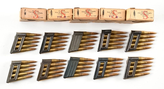LOT OF FIVE BOXES OF 8X56 MANNLICHER AMMUNITION.