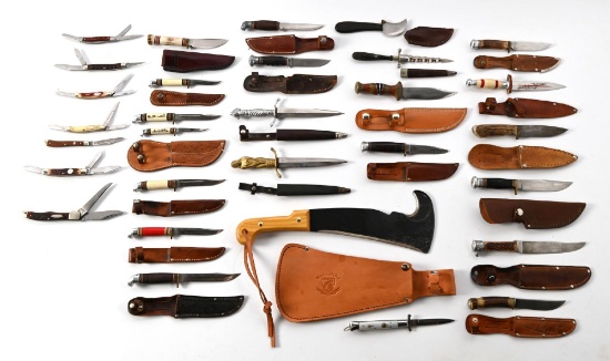 LARGE LOT OF MISCELLANEOUS FIXED BLADE AND FOLDING KNIVES.