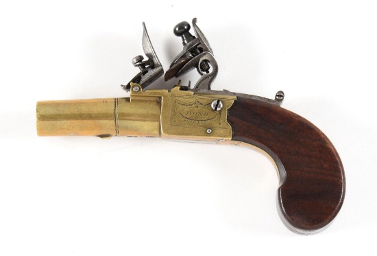 (A) BOND SINGLE SHOT FLINTLOCK MUFF PISTOL.