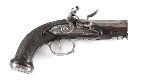 (A) DIMINUTIVE ASTIC MARKED SINGLE SHOT FLINTLOCK DERRINGER.