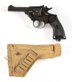 (C) WARTIME WEBLEY MARK IV .38/200 DOUBLE ACTION REVOLVER WITH HOLSTER.