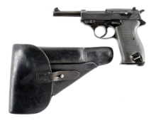 (C) FRENCH SVW 45 P.38 9MM SEMI-AUTOMATIC PISTOL WITH HOLSTER AND SPARE MAGAZINE.