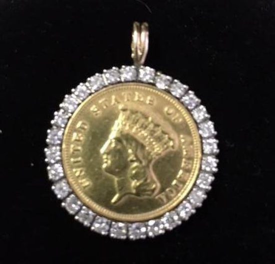 14k and 24k $3 Indian Princess Head Gold Coin Pendant