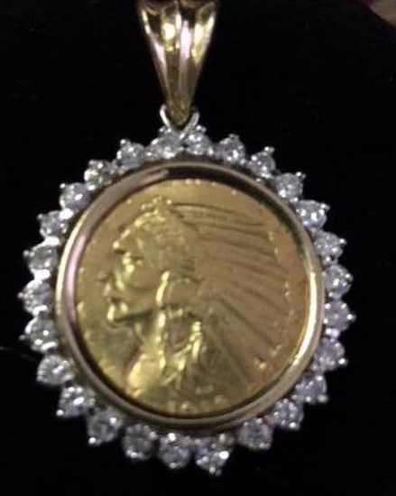 1913 Five Dollar Indian Head Gold Coin Pendant