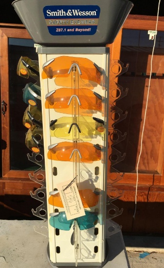 S & W Eyewear shooting glasses display with glasses