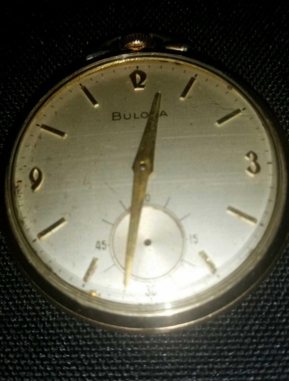 Bulova open face pocket watch Swiss made 17 jewel with missing second hand