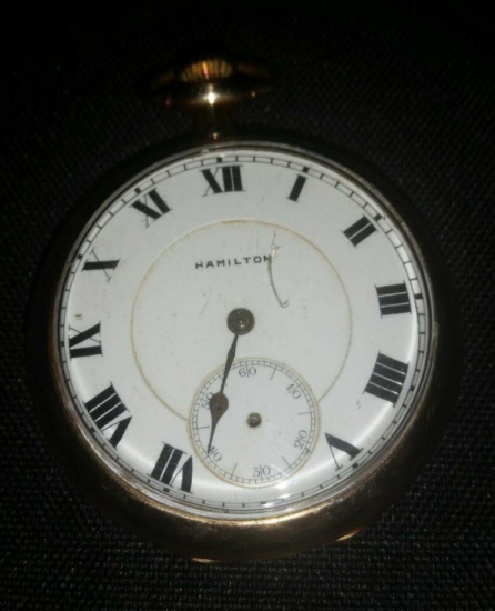 Hamilton open face pocket watch with missing hands