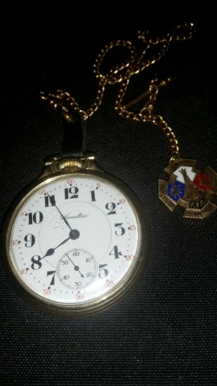 Hamilton 992 open face pocket watch 21 jewel with Simmons chain