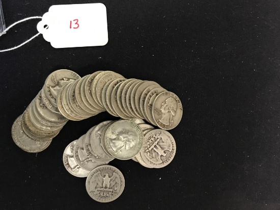 1 Roll of Silver Washington Quarters in circulated grades - 40 Coins