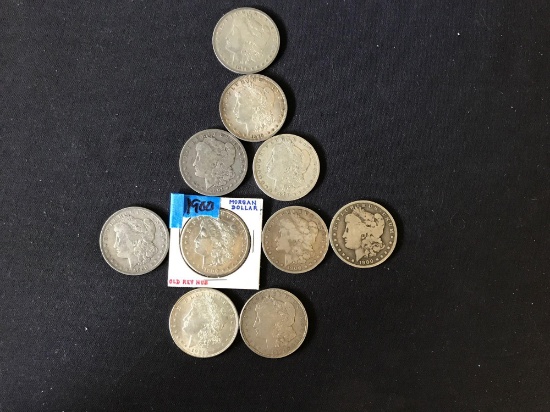 10- Morgan Silver Dollars Various Dates and Circulated Grades