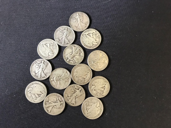 14 Walking Liberty Half Dollars