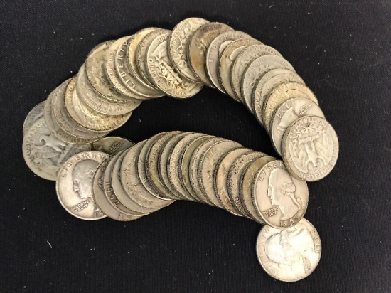 1 Roll of Silver Washington Quarters in circulated grades - 40 Coins