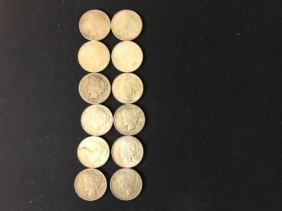 12 90% Silver Peace Silver Dollars Various Dates and Circulated Grades