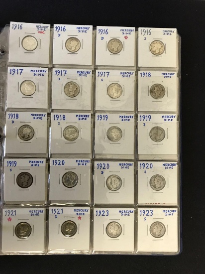 5 Page Binder of Mercury Dimes - Complete Set less Overdates!
