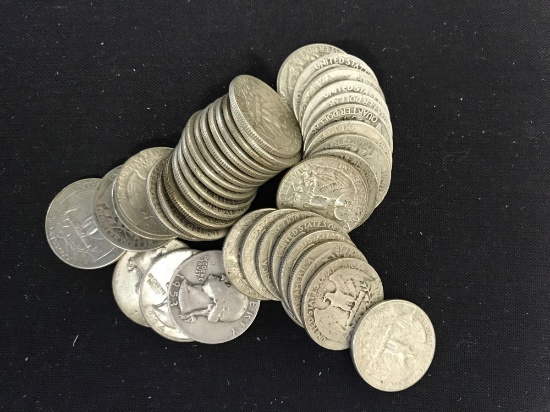 1 Roll of Silver Washington Quarters in circulated grades - 40 Coins