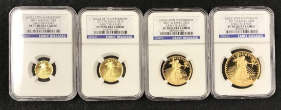 Eagle 25th Anniversary 2011 W Eagle Early Releases Coin Set All are Graded PF 70 Ultra Cameo