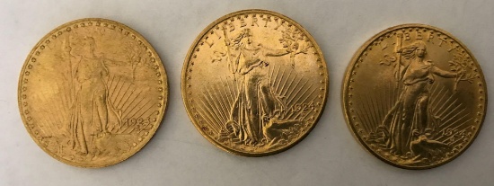 3- St. Gaudens $20 Gold Coins