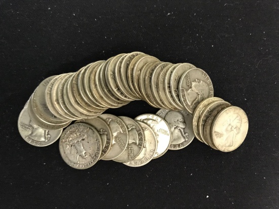 1 Roll of Silver Washington Quarters in Circulated Grades - 40 Coins