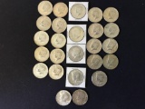 23 Kenedy Half Dollars 40% Silver Clad and 2 1964 Silver Kennedy Half Dollars