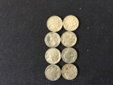 8 - Indian Head Buffalo 5 Cent Coins in various circulated Dates and Grades