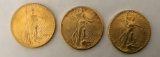 3- St. Gaudens $20 Gold Coins
