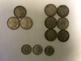 Mixed Lot of Morgan Silver Dollars, Peace Silver Dollars and Kennedy Clad Half Dollars