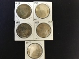 5 AU-Uncirculated Peace Dollars