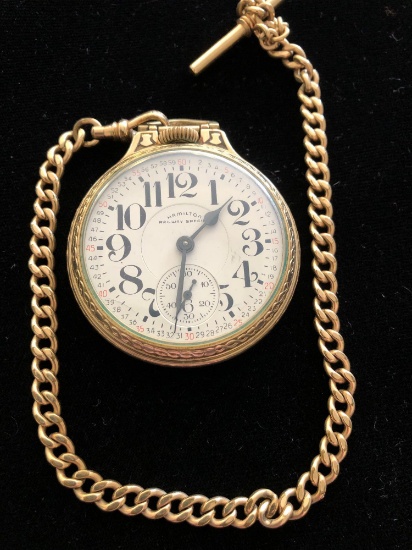Hamilton Railway special Pocket Watch. with 12K GF 11 inch chain