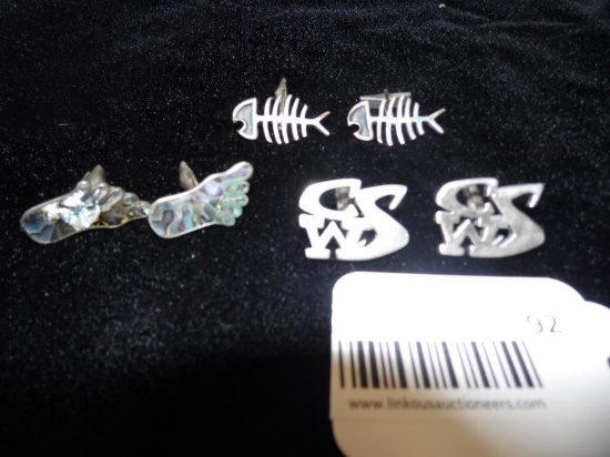 1 lot of 3 Pair of Sterling Silver Cuff LInks