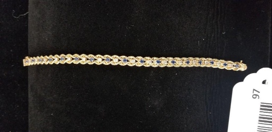 14KT Gold Diamond & Sapphire Tennis Bracelet