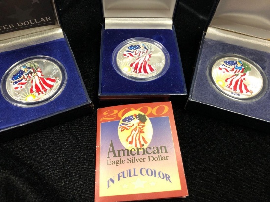 1 lot of 3 Full Color Walking Liberty Silver Dollars
