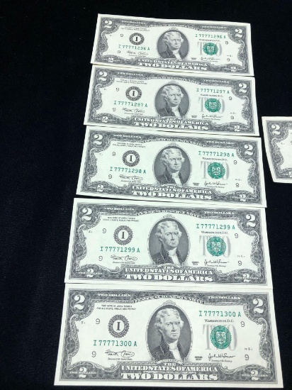 1 Lot of 6 $2 Bills