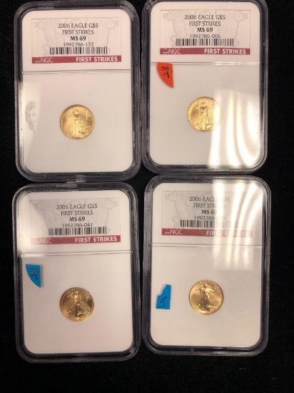 4 2006 Gold Eagle $5 First Strikes MS69