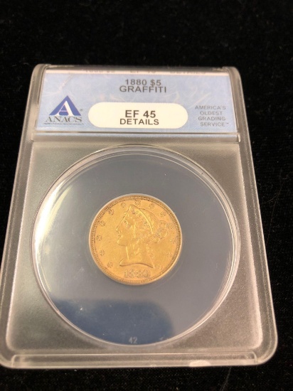 1880 $5 Coronet Head Half Eagle EF45 Graffiti