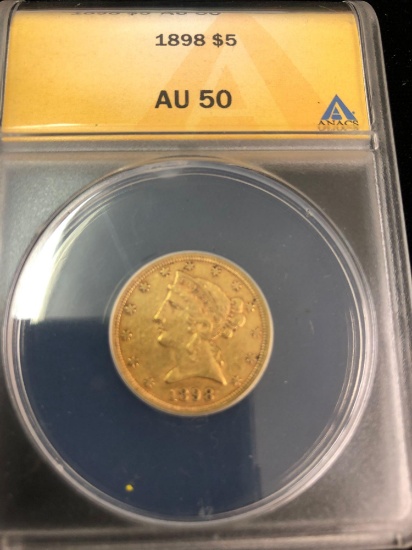 1898 $5 Coronet Head Half Eagle AU50