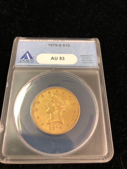 1879 S Coronet Head $10 Eagle AU53